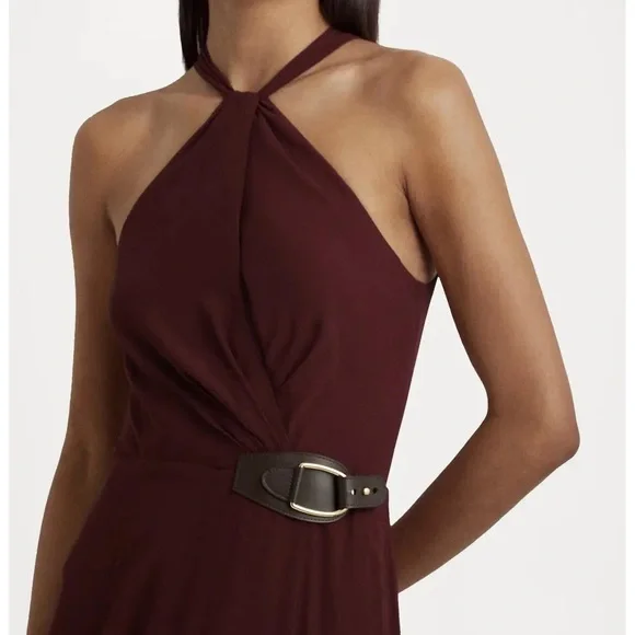 NWT Ralph Lauren Buckle Trim Georgette Halter Gown - Picture 3 of 11